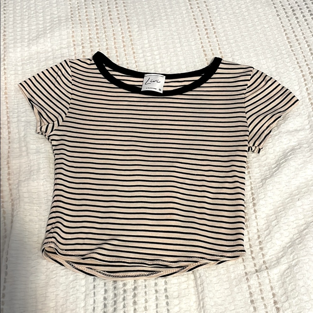 Livi Active Black and Cream Striped Crop Top